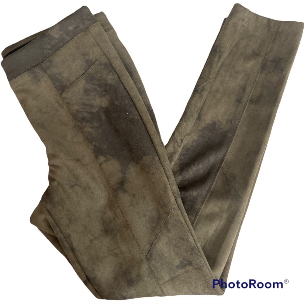 Tahari Faux Suede Leather Pants NWT Olive Black Cloud Wash Sm
